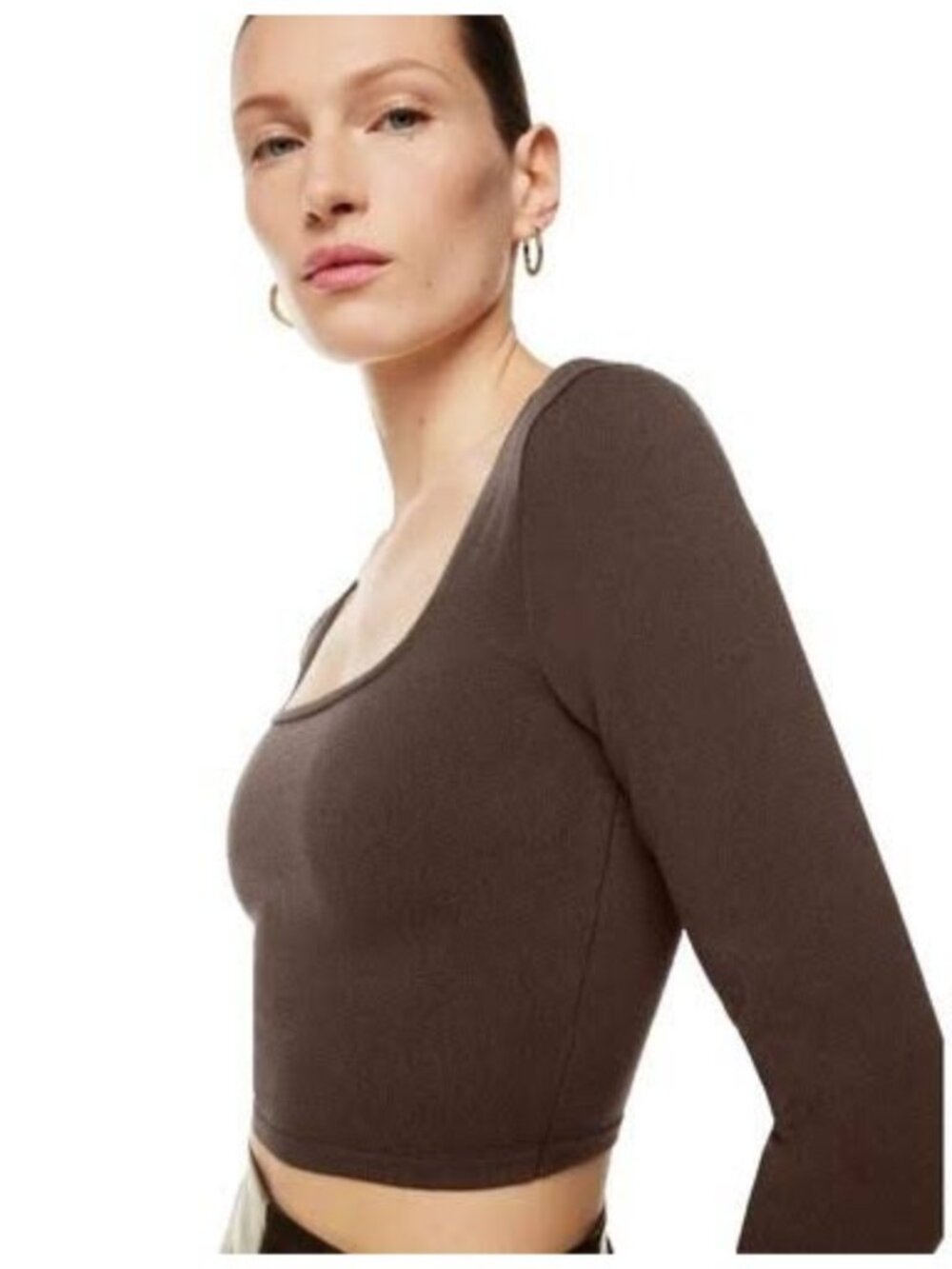 Aritzia Sunday Best Balletcore Brown Ribbed Cropped Tee, Size Medium